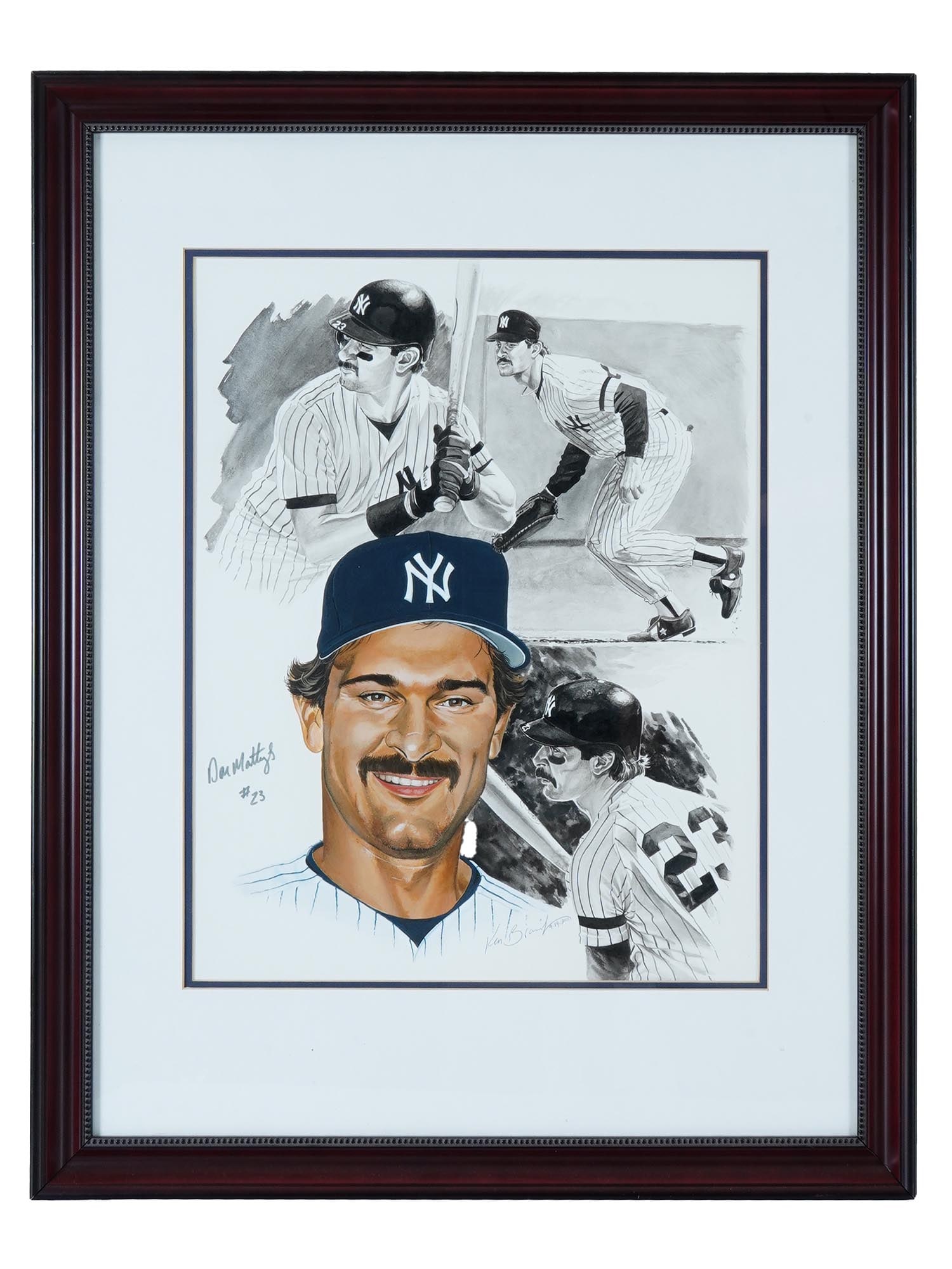 DON MATTINGLY SIGNED ARTWORK W COA BY KEN BRANCH: Up for auction is a stunning Don Mattingly Signed Artwork with COA by Ken Branch, a must-have piece for any Yankees fan or sports art collector. This beautifully illustrated artwork captures the