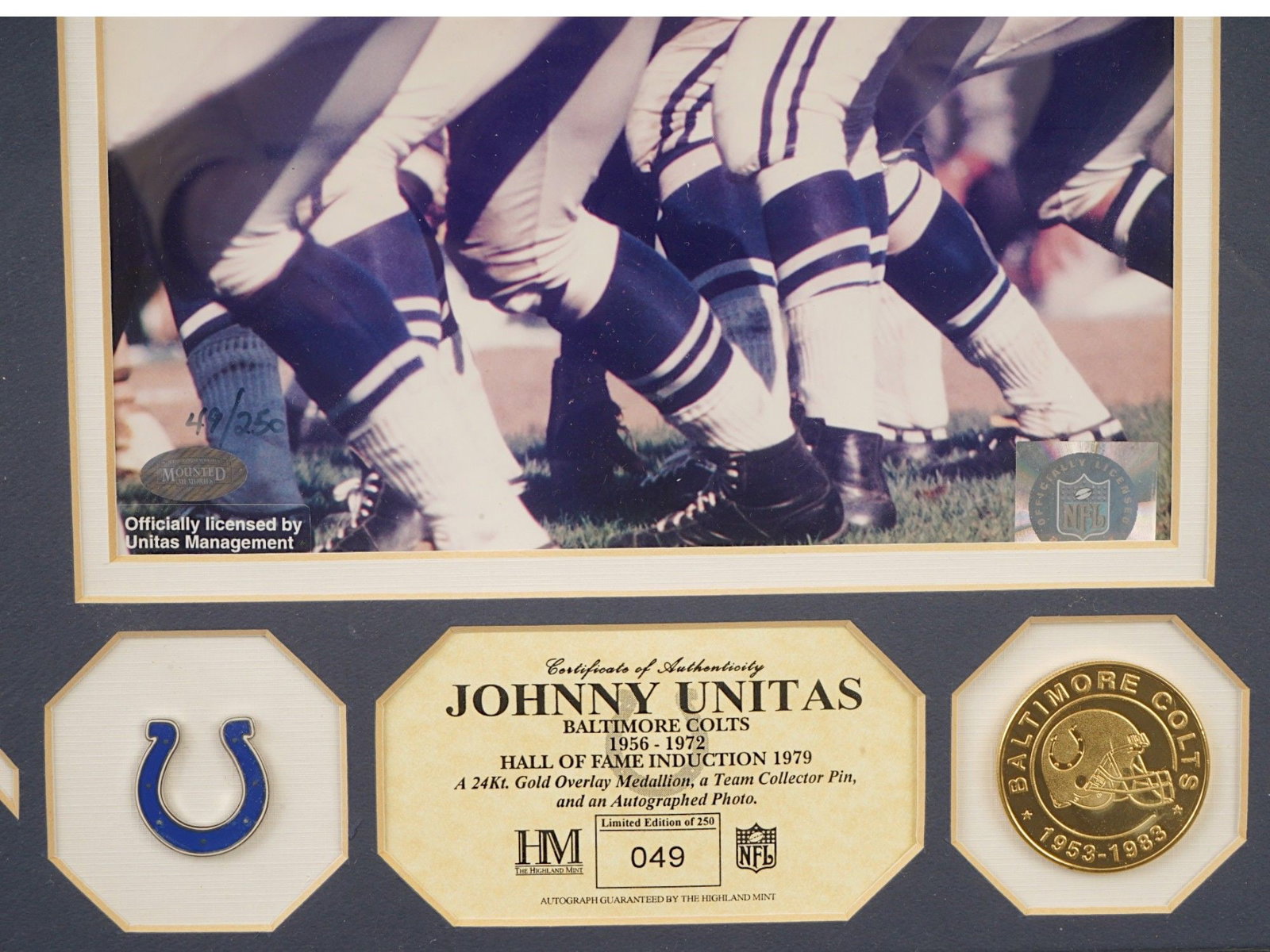 JOHNNY UNITAS COLTS SIGNED COMMEMORATIVE DISPLAY - 3