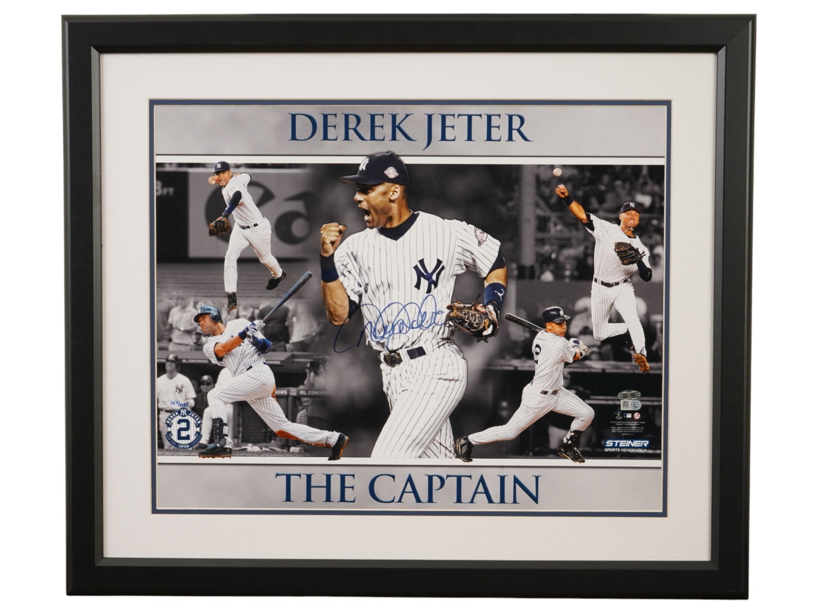 DEREK JETER THE CAPTAIN SIGNED PHOTO COLLAGE: This limited-edition 16x20 photo collage, titled "The Captain," is hand-signed by Derek Jeter and limited to 1,000 pieces. Authenticated by Steiner Sports, the collage captures the essence of Jeter's