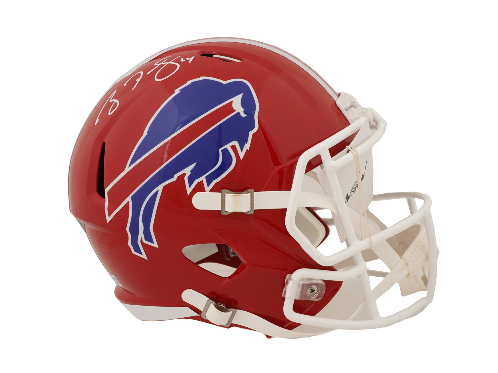 RYAN FITZPATRICK SIGNED RED BILLS FULL SIZE HELMET: This distinguished lot features a full-size Buffalo Bills helmet, hand-signed by the iconic "Fitzmagic," Ryan Fitzpatrick. An alum of Harvard, Fitzpatrick’s four-season tenure in Buffalo