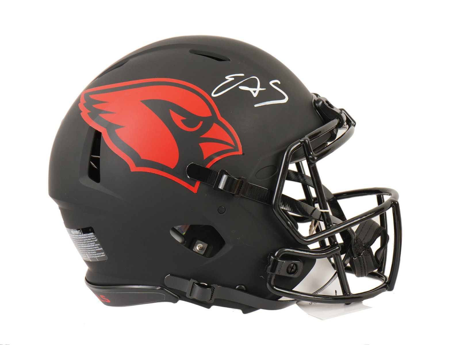 EDGERRIN JAMES SIGNED CARDINALS FULL SIZE BLACK HELMET: This striking lot features a full-size Arizona Cardinals helmet in the modern "Eclipse" black finish, hand-signed by the Pro Football Hall of Fame running back Edgerrin James. After a record-setting