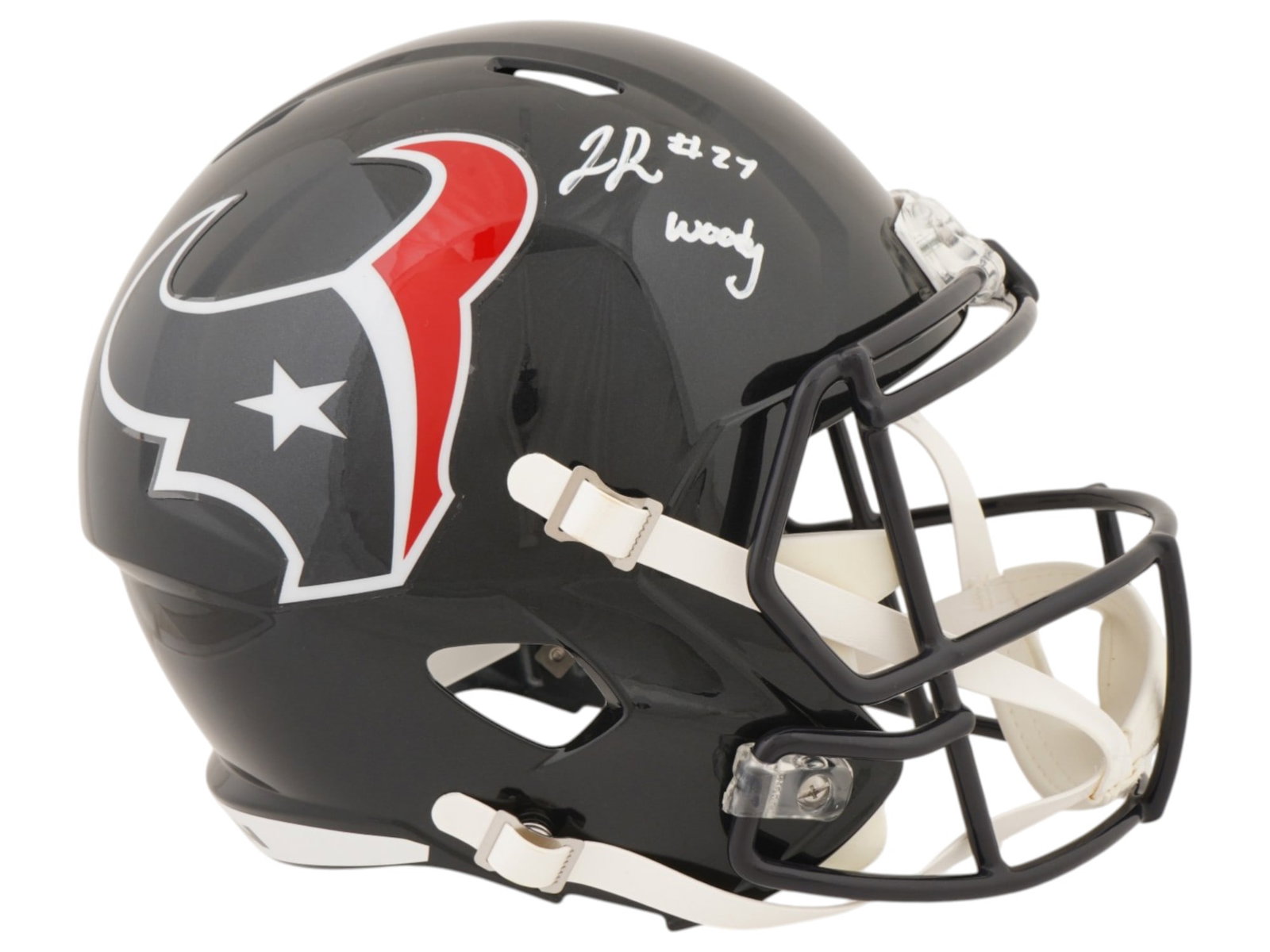 WOODY MARKS SIGNED HOUSTON TEXANS FULL SIZE HELMET: This exceptional lot features a full-size Houston Texans helmet, hand-signed by the versatile running back Jo’Quavious "Woody" Marks. A standout at both Mississippi State and USC, Marks joined the