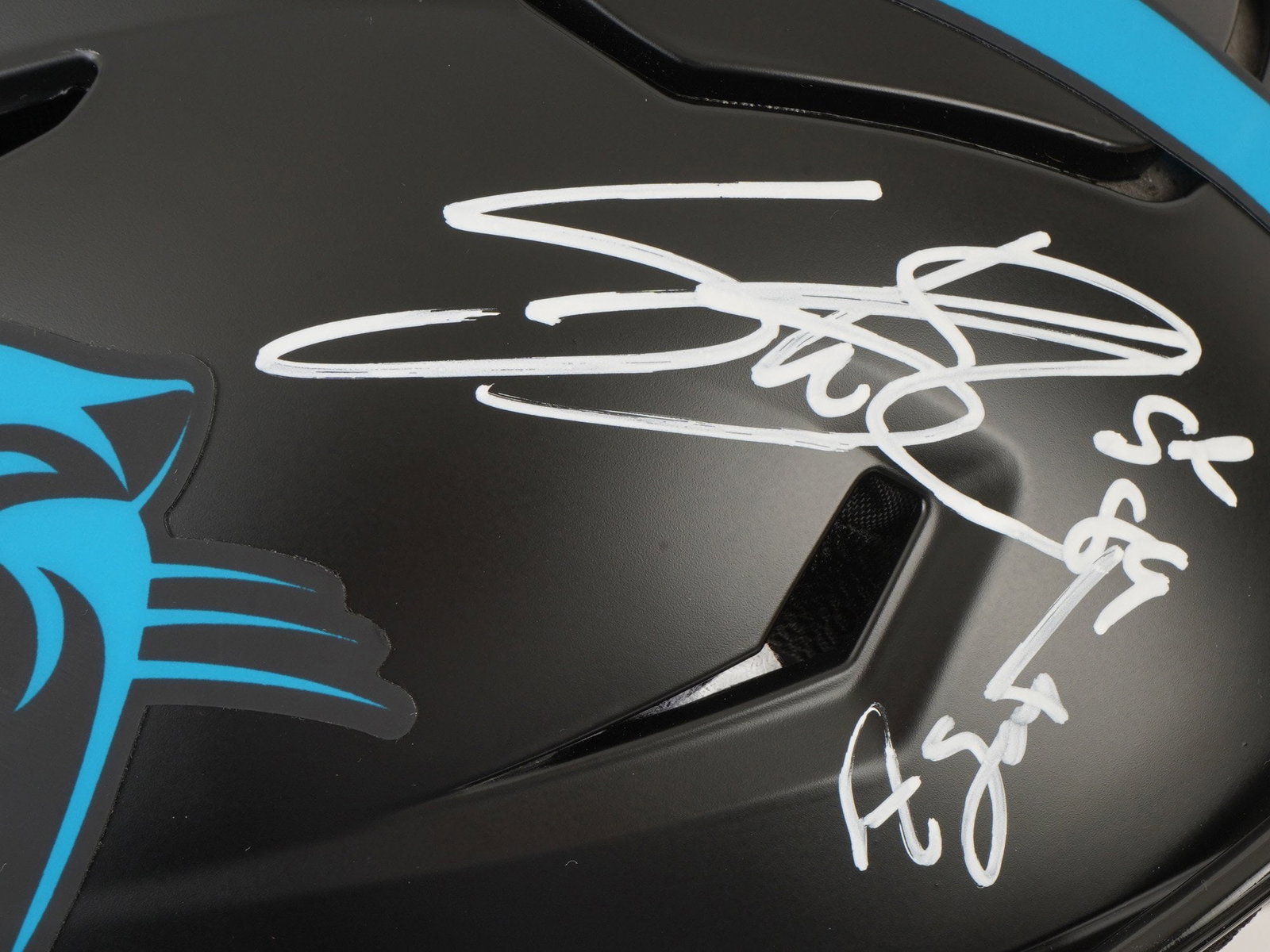 STEVE SMITH SR. SIGNED PANTHERS HELMET AGENT 89 - 7