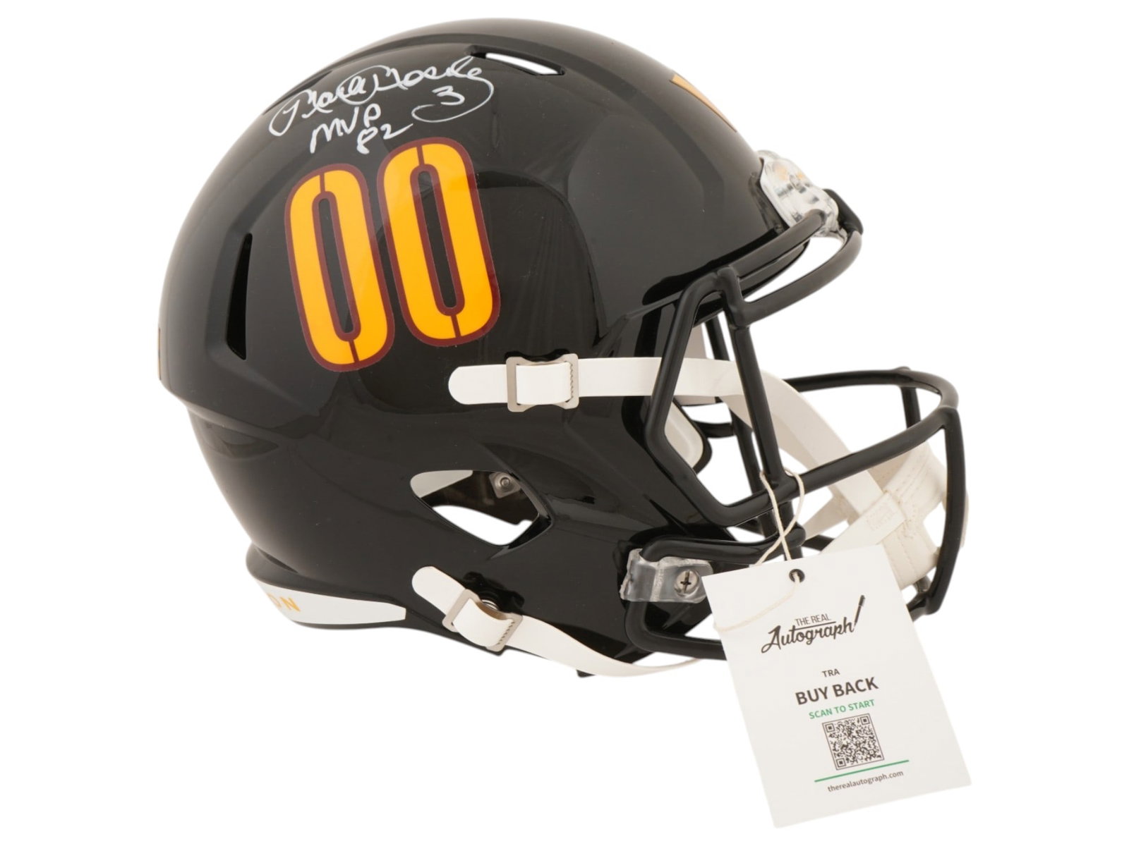 MARK MOSELEY SIGNED COMMANDERS ALTERNATE REPLICA HELMET: This rare offering features a Riddell Speed full-size alternate replica helmet for the Washington Commanders, hand-signed and inscribed "MVP 82" by the legendary Mark Moseley. A singular figure in