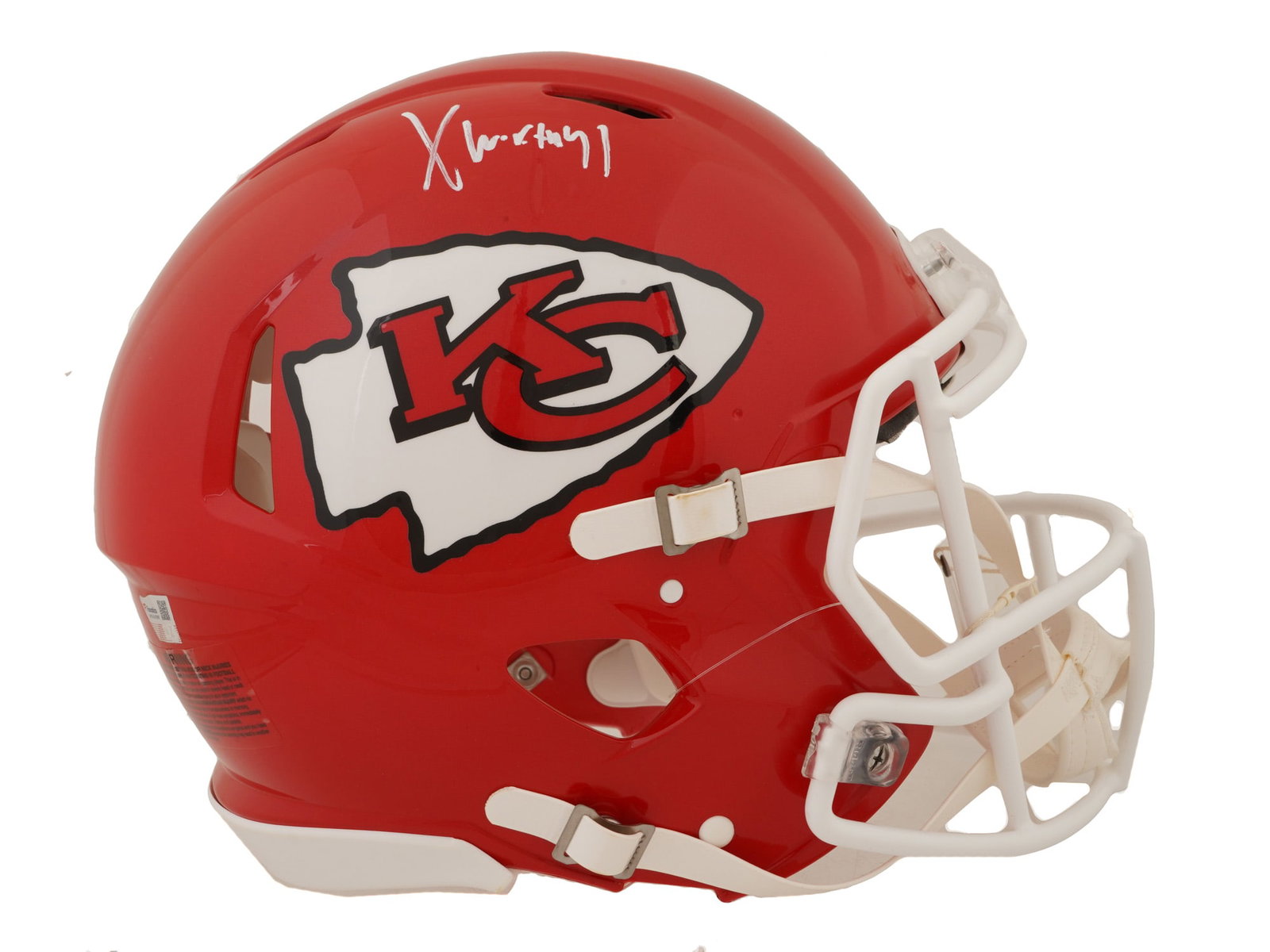 XAVIER WORTHY SIGNED CHIEFS FULL SIZE HELMET FANATICS COA: This premier lot features a Riddell full-size Kansas City Chiefs helmet, hand-signed by the explosive wide receiver Xavier Worthy. After setting the NFL Scouting Combine record with a blistering