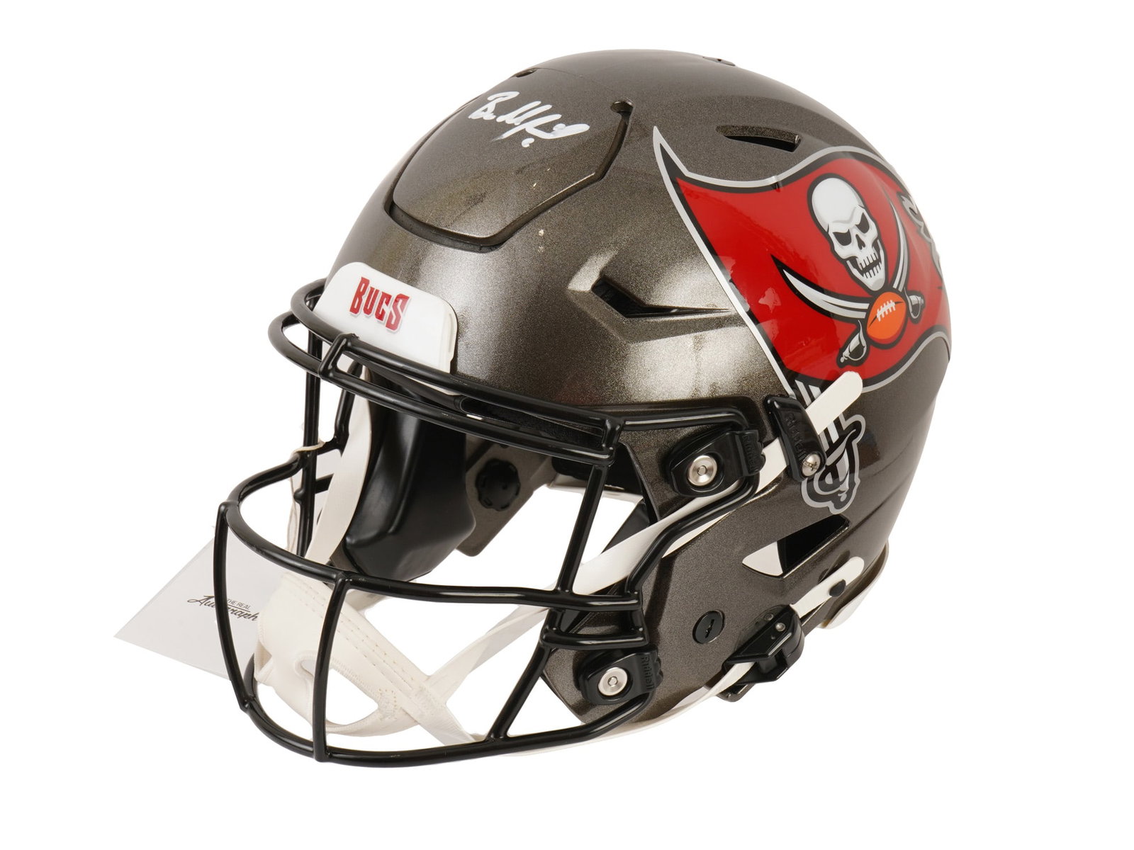 BAKER MAYFIELD SIGNED CUSTOM SMOKE SPEEDFLEX HELMET: This premier lot features a Riddell SpeedFlex helmet in a custom "Smoke" finish, hand-signed by the Tampa Bay Buccaneers’ record-setting quarterback, Baker Mayfield. Since arriving in Tampa,