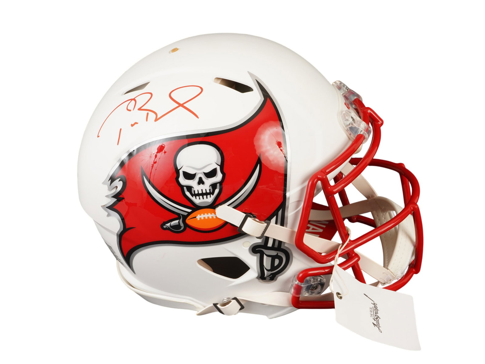 TOM BRADY SIGNED BUCCANEERS RARE FLAT WHITE SPEED HELMET: This premier lot features a Riddell Speed full-size Tampa Bay Buccaneers helmet in the highly coveted "Flat White" or "Lunar" limited edition finish, hand-signed by the greatest quarterback in NFL his