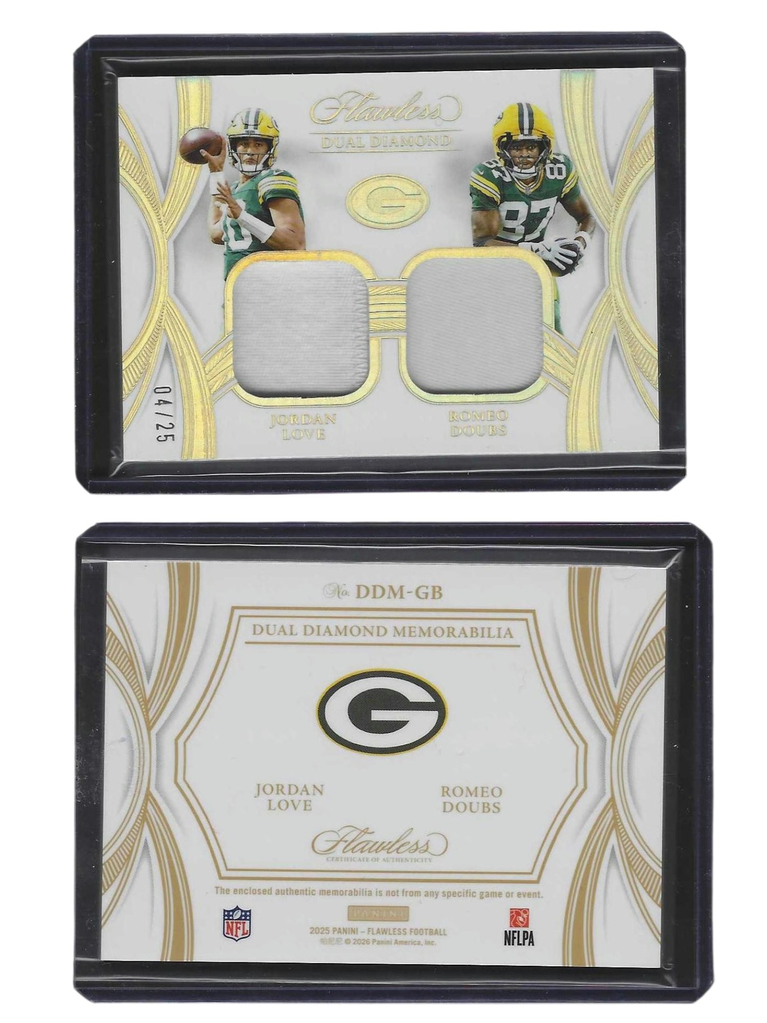 2025 PANINI FLAWLESS FOOTBALL LOVE DOUBS #DDM-GB DUAL DIAMOND PATCH /25 PACKERS (1 of 3)