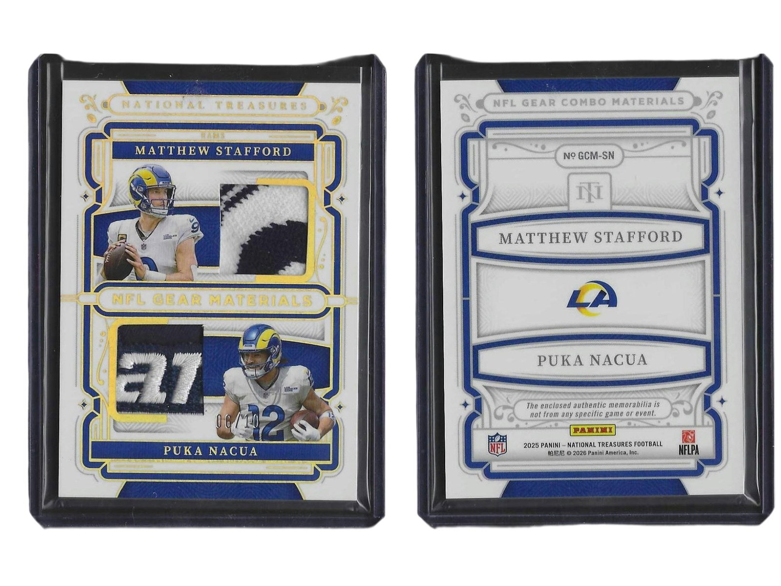 2025 PANINI NT FOOTBALL STAFFORD NACUA #GCM-SN NFL GEAR MATERIALS DUAL PATCH /10 RAMS (1 of 3)