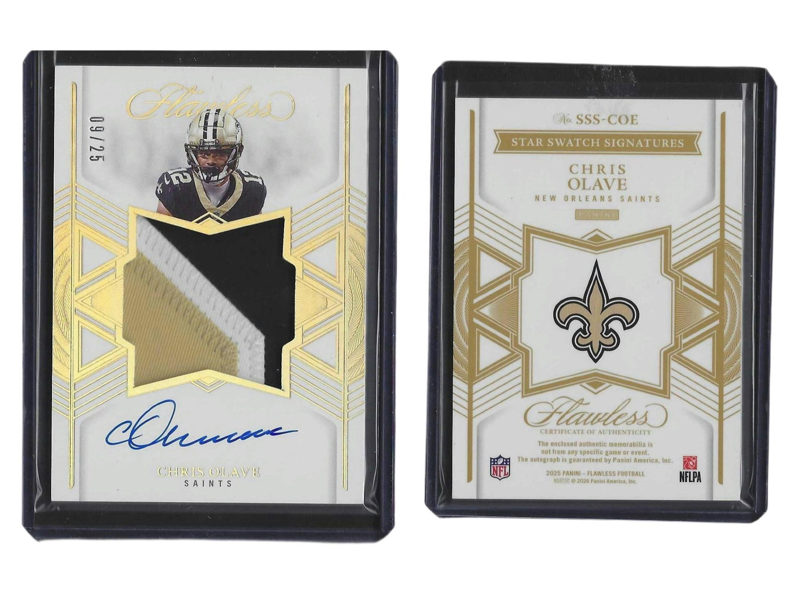 2025 PANINI FLAWLESS FOOTBALL CHRIS OLAVE #SSS-COE STAR SWATCH SIGNATURES PATCH AUTO /25 SAINTS (1 of 3)