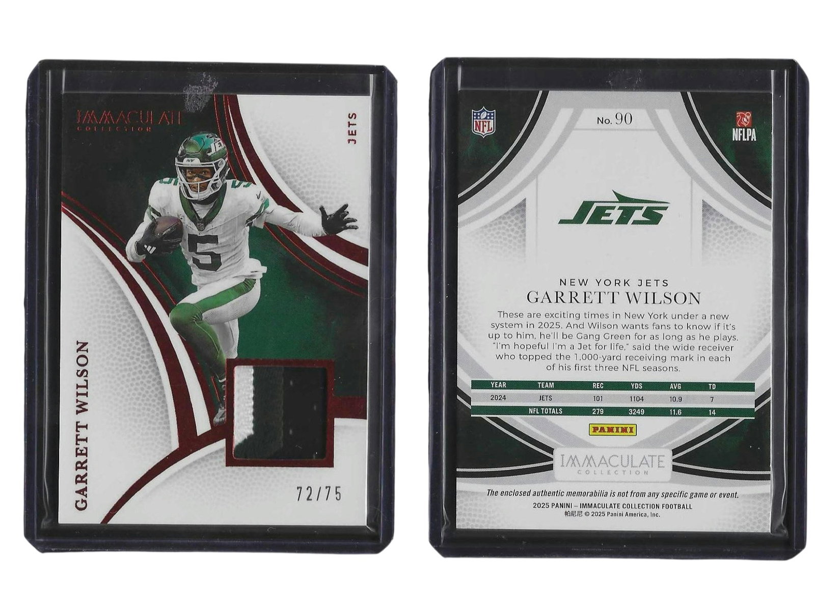 2025 PANINI IMMACULATE COLLECTION FOOTBALL GARRETT WILSON #90 PATCH /75 JETS (1 of 3)