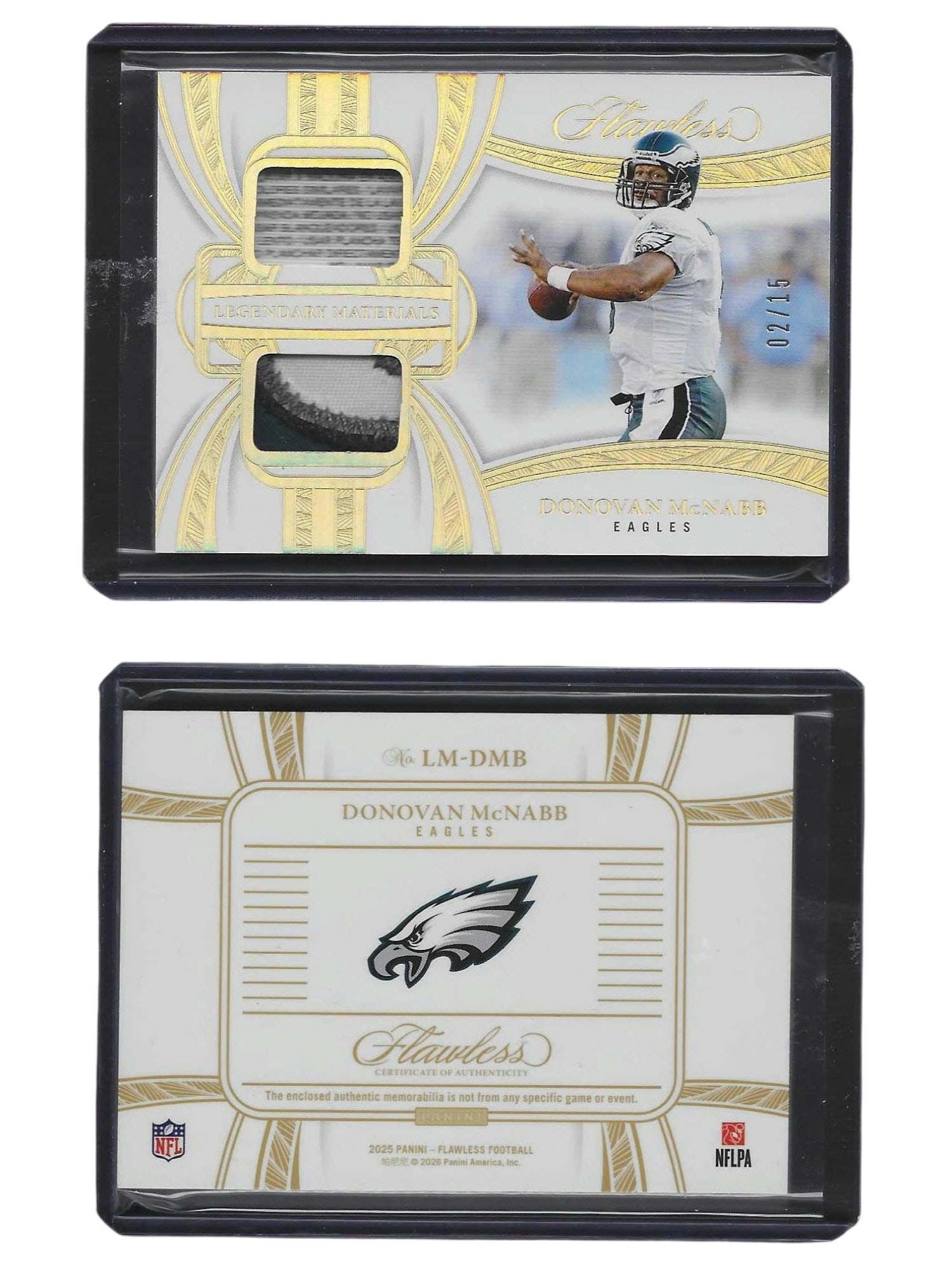 2025 PANINI FLAWLESS FOOTBALL DONOVAN MCNABB # LM-DMB DUAL PATCH W/ ERROR /15 EAGLES (1 of 3)