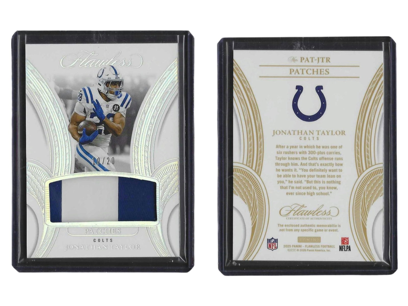 2025 PANINI FLAWLESS FOOTBALL JONATHAN TAYLOR #PAT-JTR PATCHES PATCH /20 COLTS (1 of 3)