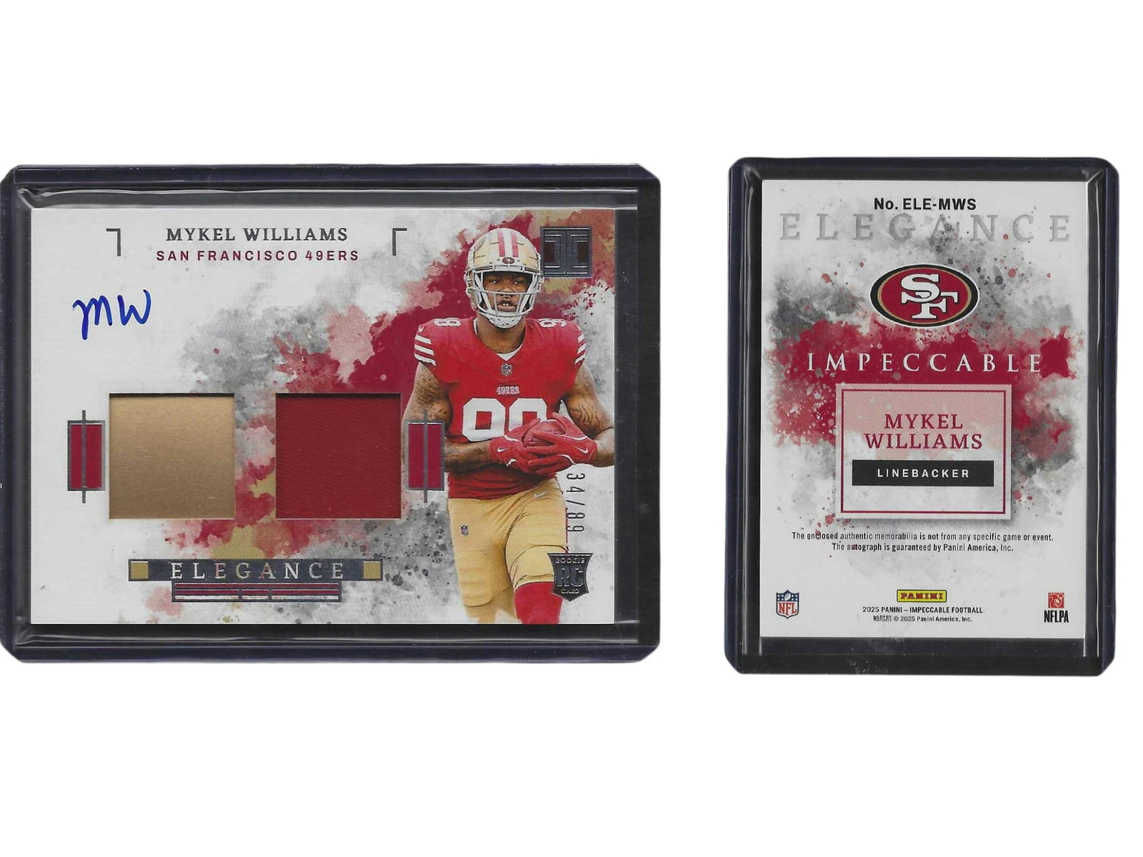 2025 PANINI IMPECCABLE FOOTBALL MYKEL WILLIAMS #ELE-MWS ELEGANCE ROOKIE DUAL PATCH AUTO /89 49ERS (1 of 3)