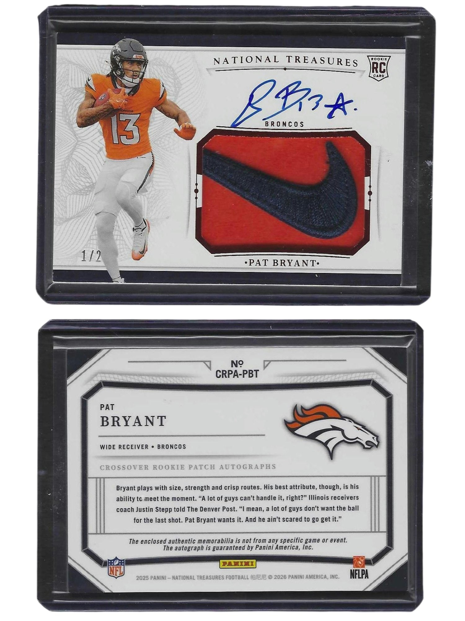 2025 PANINI NT FOOTBALL PAT BRYANT #CRPA-PBT CROSSOVER RPA NIKE SWOOSH /2 BRONCOS (1 of 3)