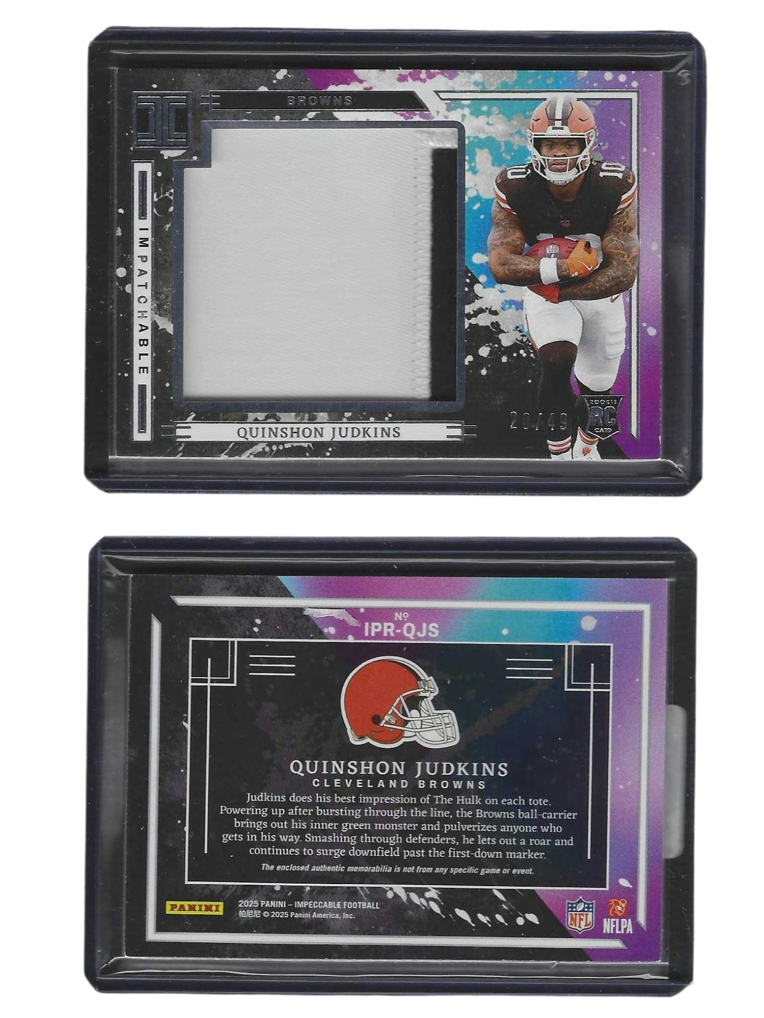2025 PANINI IMPECCABLE FOOTBALL QUINSHON JUDKINS #IPR-QJS PATCH /49 BROWNS (1 of 3)