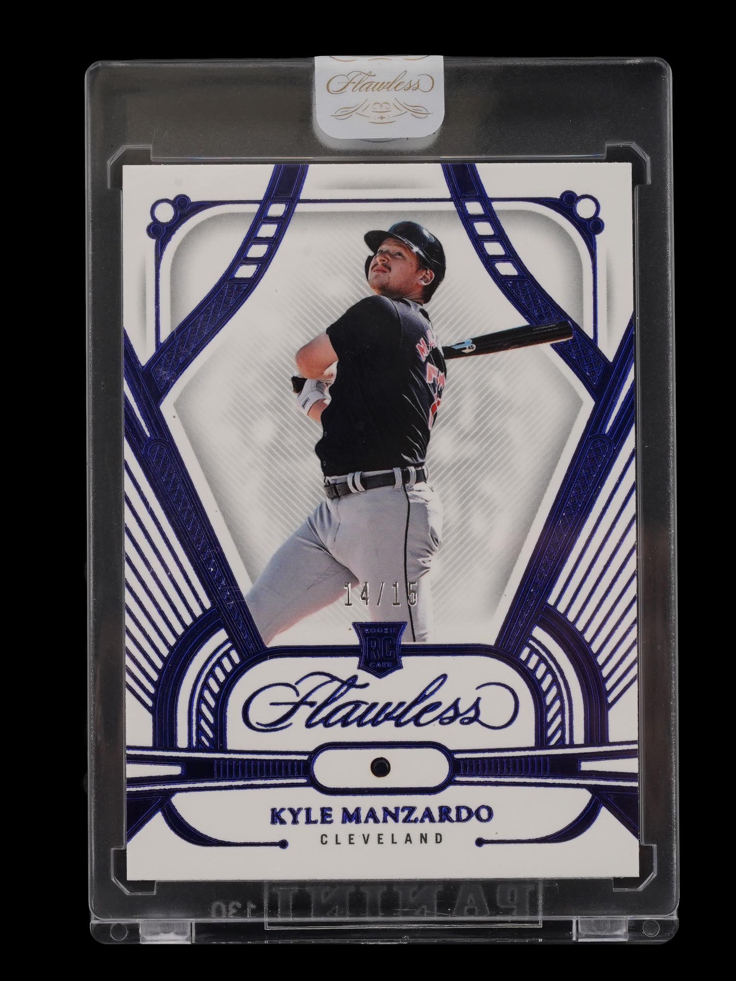 2024 PANINI FLAWLESS KYLE MANZARDO SAPPHIRE RC GUARDIANS: This exquisite 2024 Panini Flawless rookie card features Cleveland Guardians first baseman Kyle Manzardo in the elite Sapphire parallel, strictly limited to only fifteen copies worldwide. As a corners