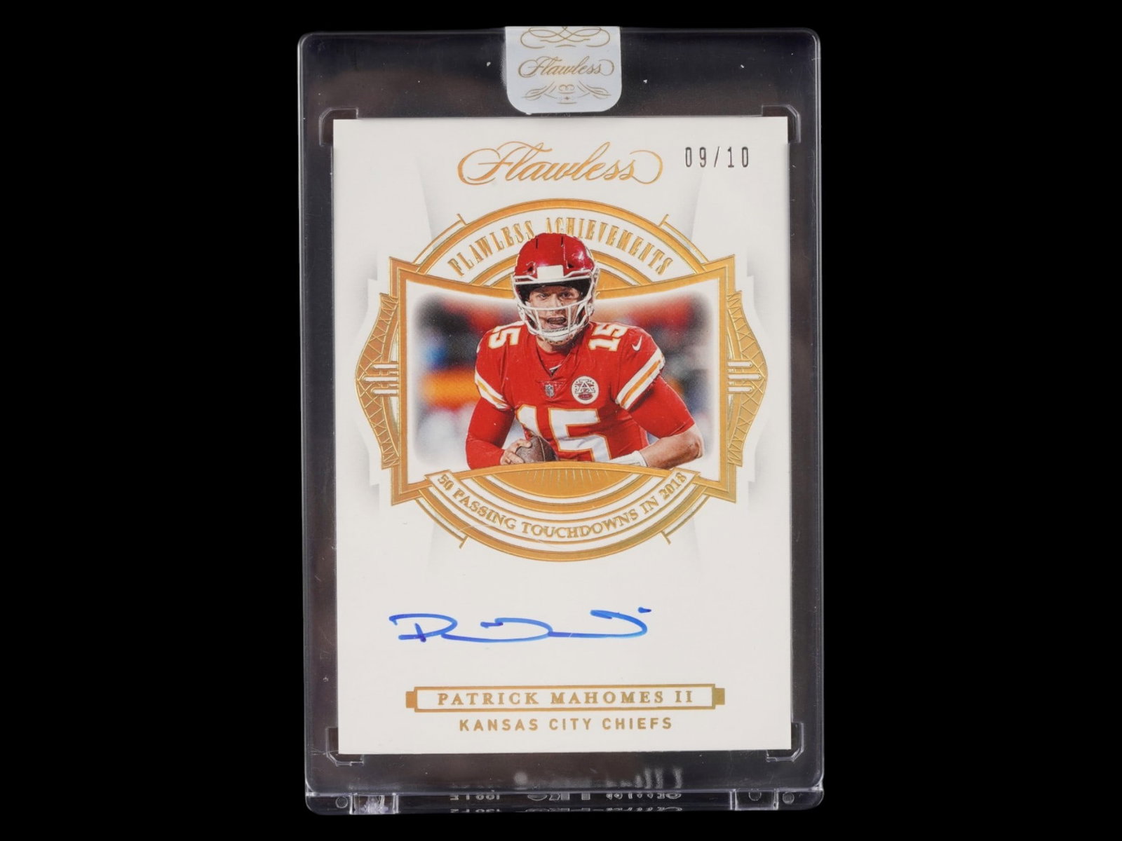 2020 FLAWLESS PATRICK MAHOMES ACHIEVEMENTS AUTO /10: This monumental 2020 Panini Flawless card features the on-card signature of Patrick Mahomes II, hailing from the prestigious "Flawless Achievements" series. Presented in the elite Gold parallel and st