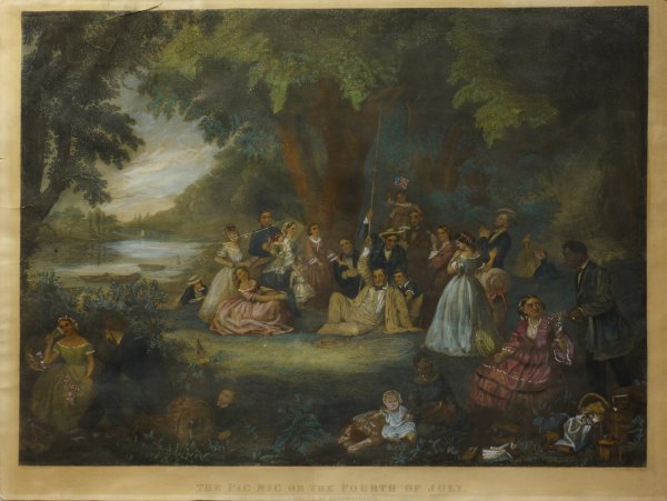 The Picnic on the Fourth of July: Publisher: Samuel Halegner& J. Rogers, engravers/ after Lilly Martin Spencer, artist Title: The Picnic on the Fourth of July Medium: Lithograph in colors Dimensions: 15 5/8 x 29 ¾ in. Gallery: Kenne