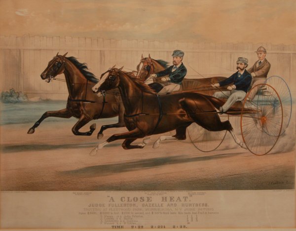 A Close Heat: Judge Fullerton, Gazelle & huntress, : 15. Currier & Ives, publisher/ J. Cameron, artist A Close Heat: Judge Fullerton, Gazelle & huntress, Trotting at Fleetwood Park, Morrisiania, New York, June 26, 1873 (Conningham # 974/Gale # 1296) Han