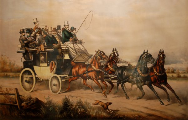 Colonel Kane's Coach, 1876: 26. Endicott & Co. New York Colonel Kane's Coach, 1876 Lithograph in colors 23 5/8 x 35 ¼ in. framed Kennedy Galleries label, verso