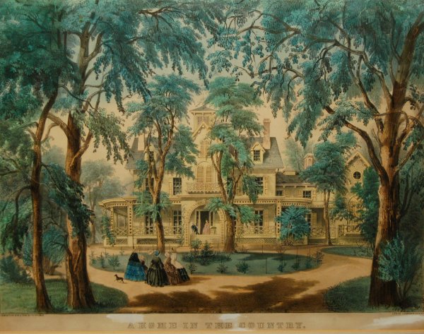 A Home in the Country (Conningham #2363/Gale #3093): 37. Currier & Ives, publisher/ F.F. Palmer, artist A Home in the Country (Conningham #2363/Gale #3093) Hand colored engraving 12 ½ x 16 7/8 in. framed Kennedy Galleries label, verso
