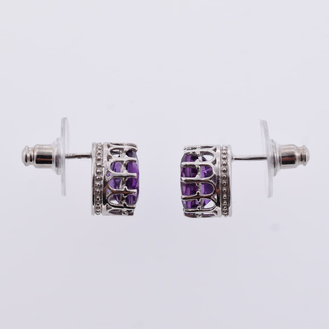 Oval Amethyst Stud Earrings - 2