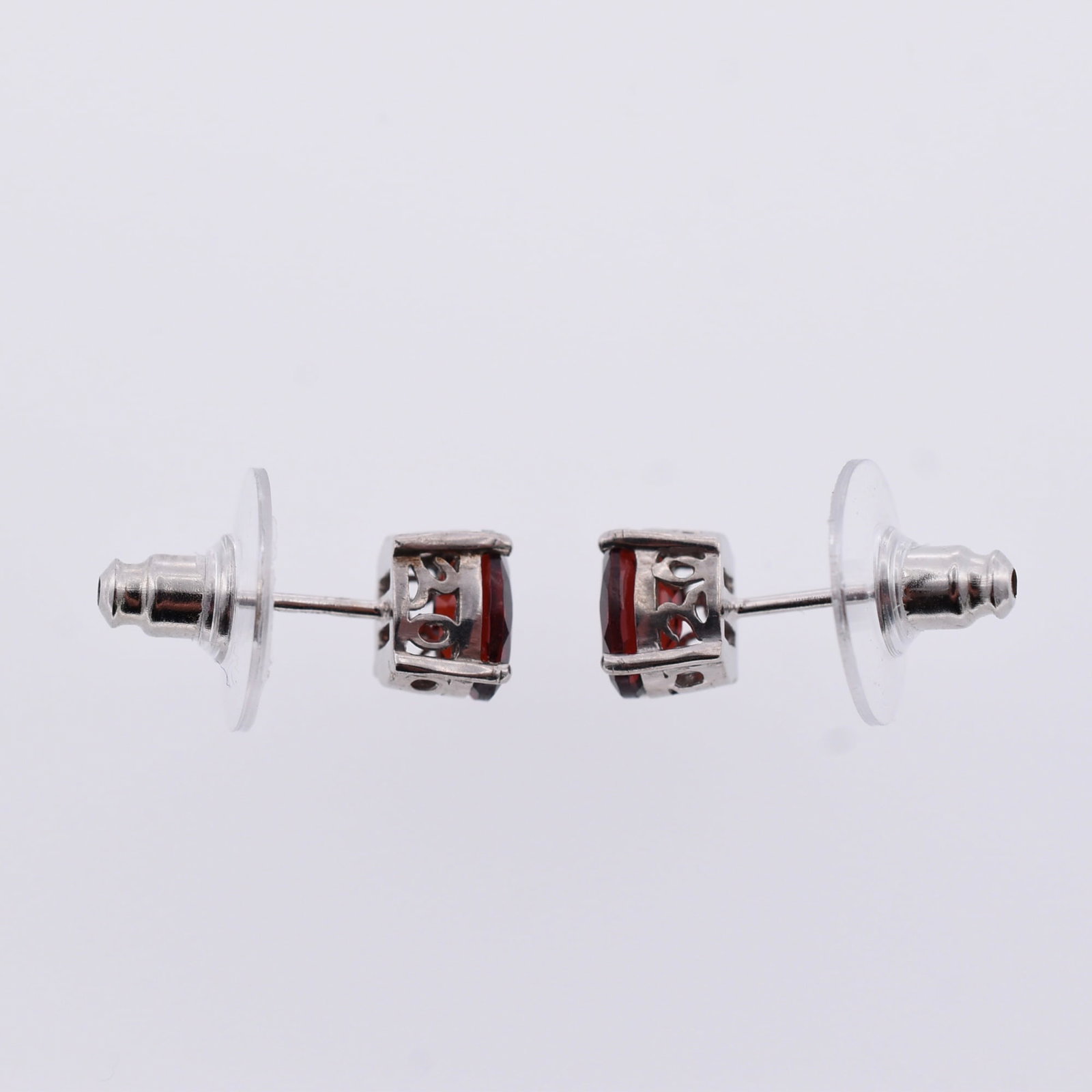 Oval Garnet Stud Earrings - 2