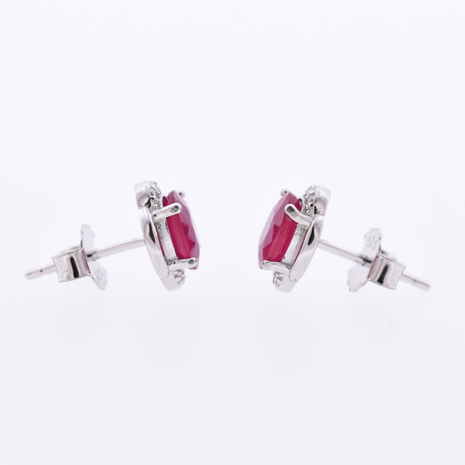 Oval Ruby Stud Earrings - 2