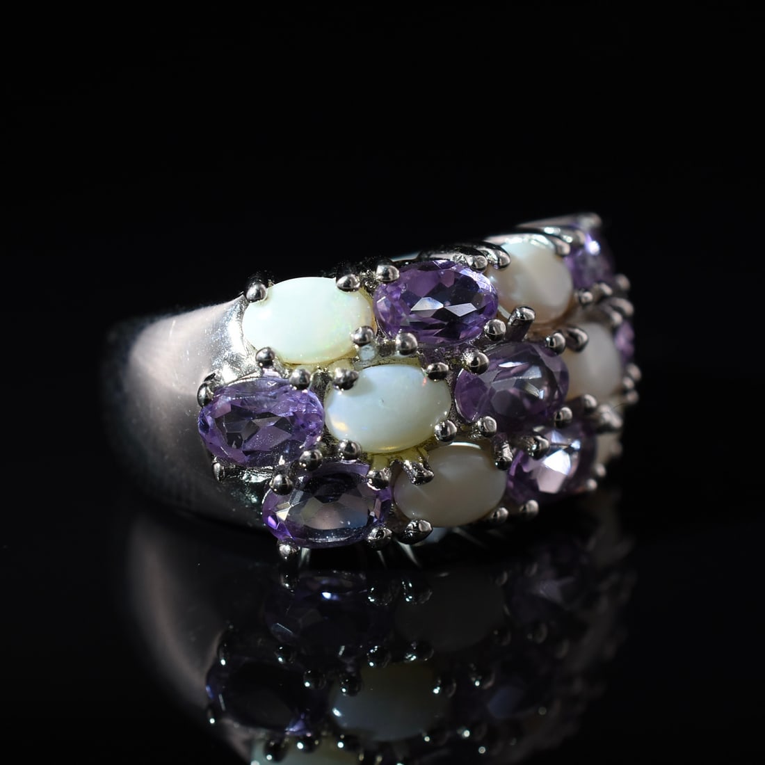Oval Amethyst & Opal Cluster Ring - 2