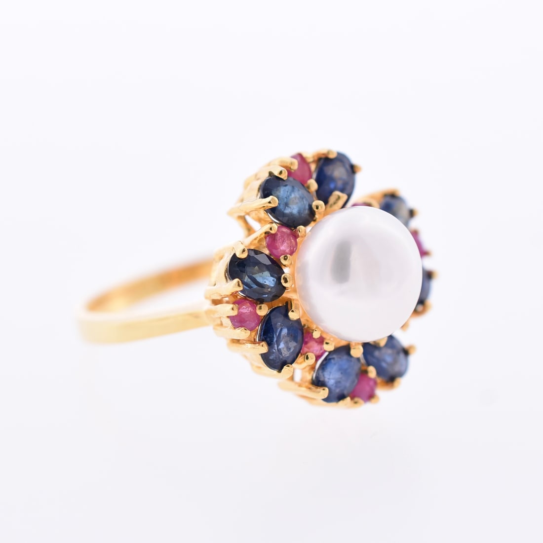 Pearl, Blue Sapphire & Ruby Ring - 2