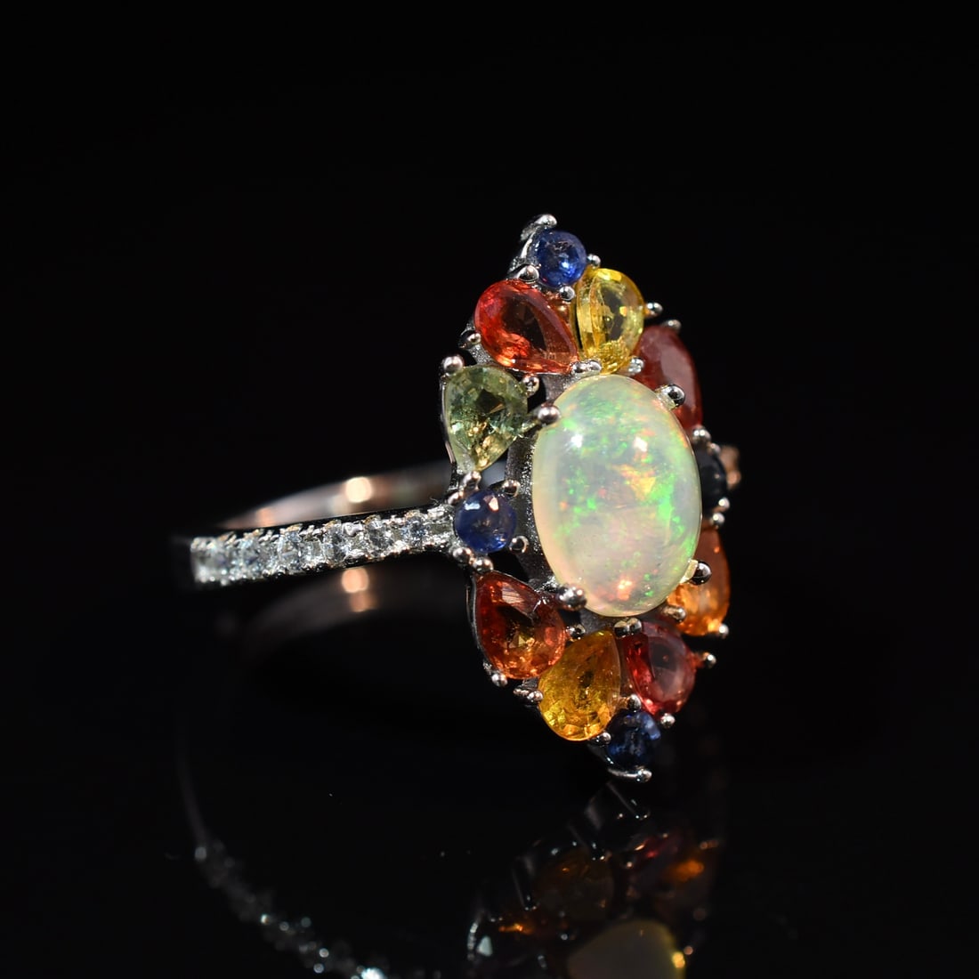Fire Opal & Colored Sapphire Statement Ring - 2