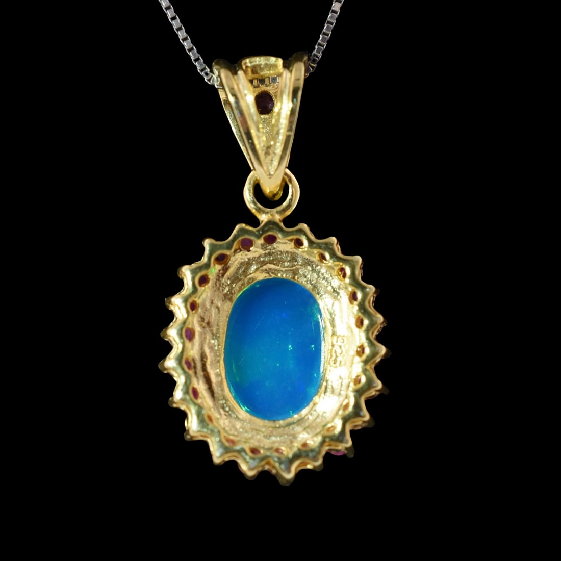Blue Opal Cabochon & Ruby Pendant - 2