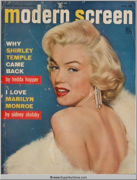Marilyn Monroe Cover Girl Color Transparency Slide: Color Transparency Slide of Marilyn Monroe who was featured as the Cover Girl on the cover of Modern Screen Magazine. It is a transparency from a picture taken of the actual publication.