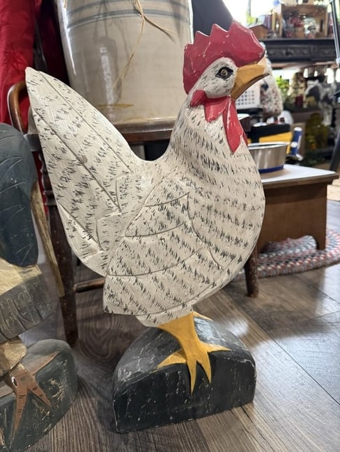 Two Carved Painted Wood Folk Art Roosters (1 of 13)