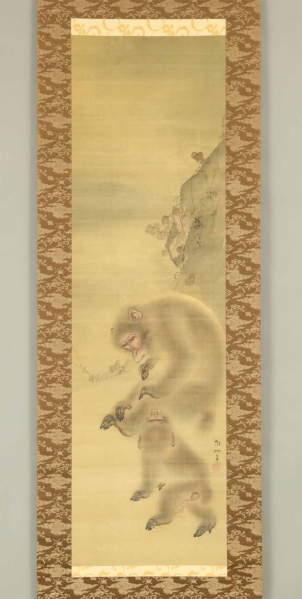 Mori Sosen (1747-1821) Japanese Kakejiku Hanging Scroll / Monkey Mother and Child with Box - 2