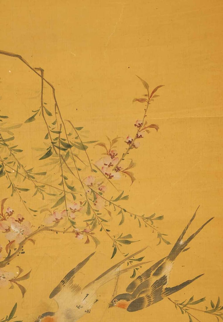 Katsuno Hanko (active 1751 - 1772) Japanese hanging scroll / Two Swallow Peach Willow - 7