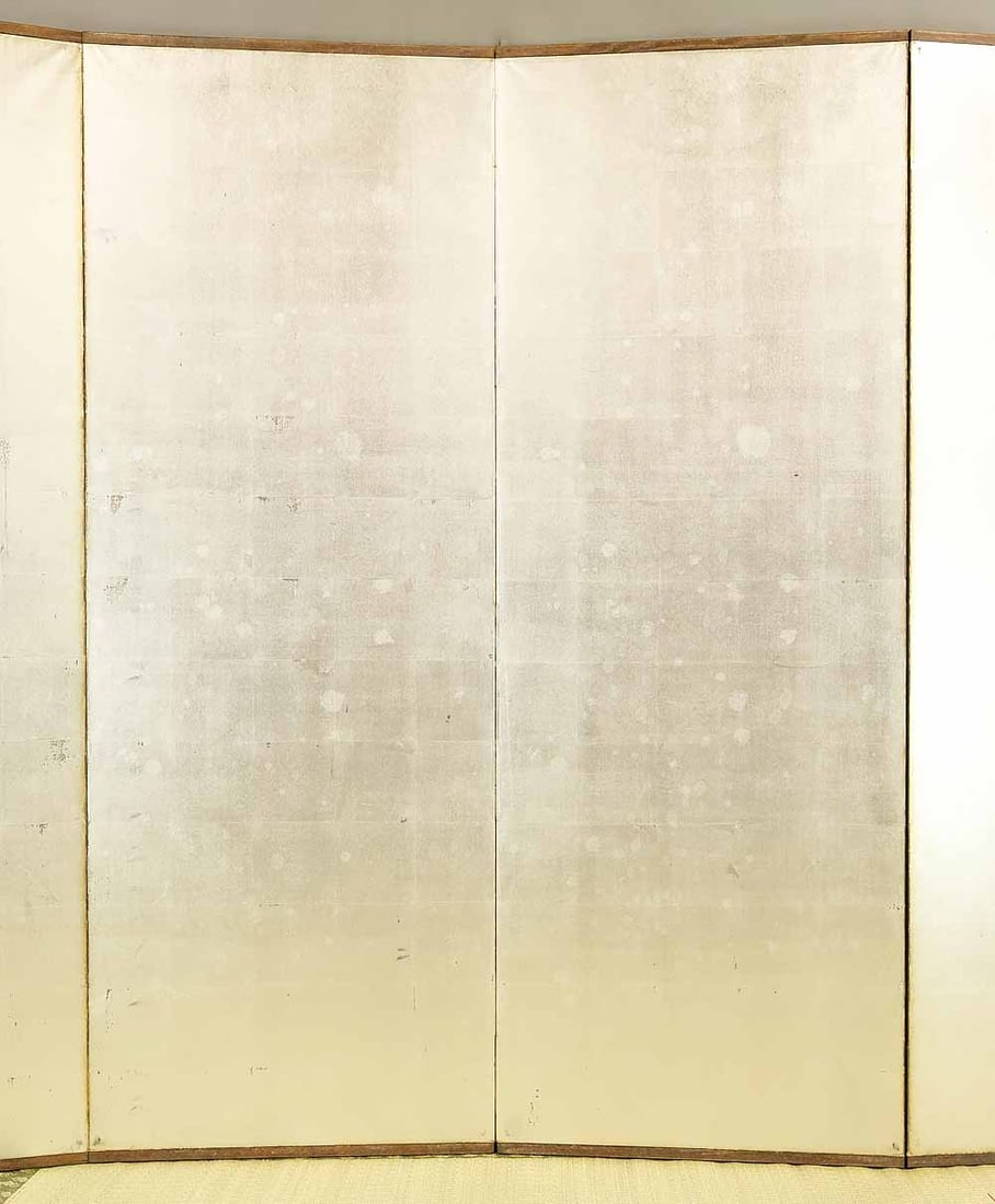 Genuine Silver Leaf Foil Stamping Paired Six Panels Folding Screens Byobu Room Dividers - 7