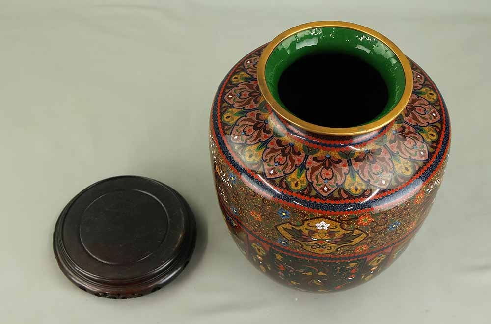 Ando Cloisonne Flower Vase 'Flowers and Birds' with Double Box - 10
