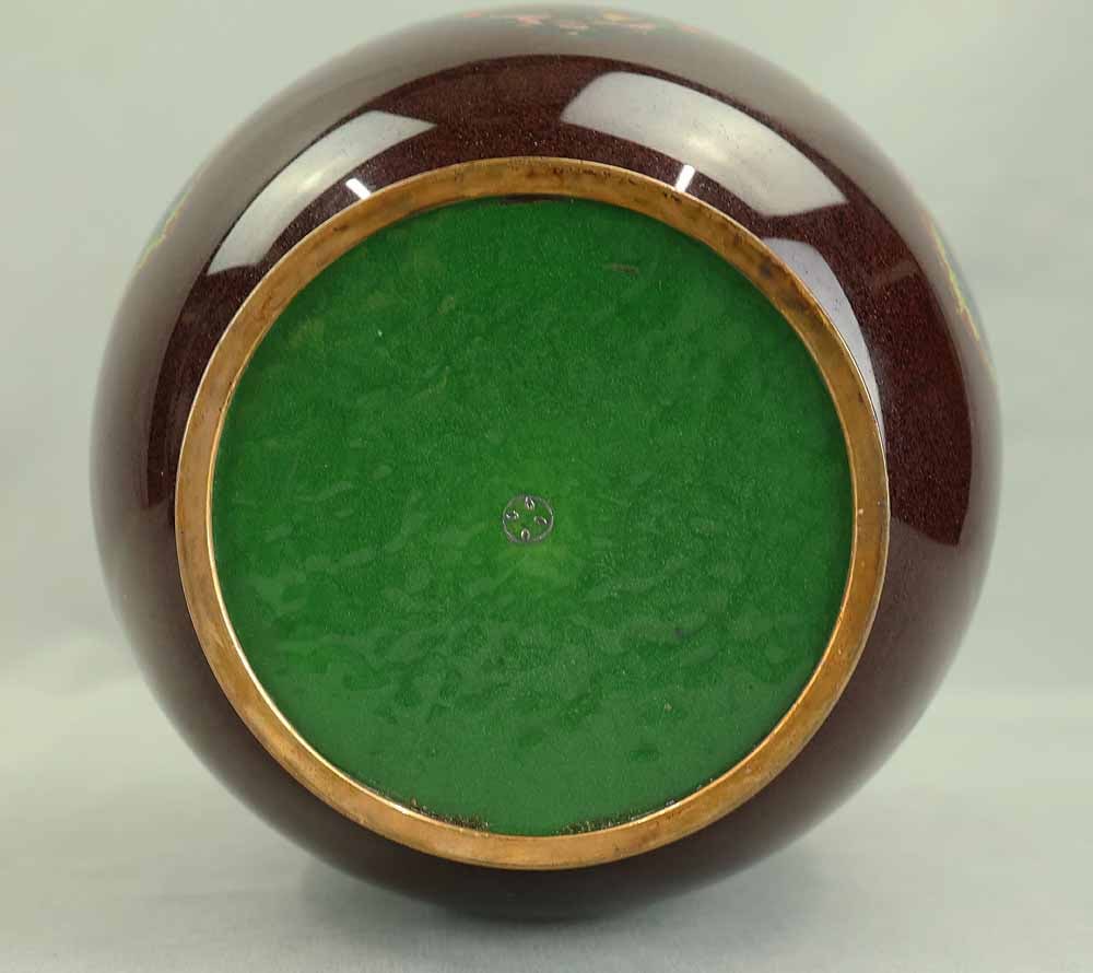 Ando Cloisonne Flower Vase 'Flowers and Birds' with Double Box - 14