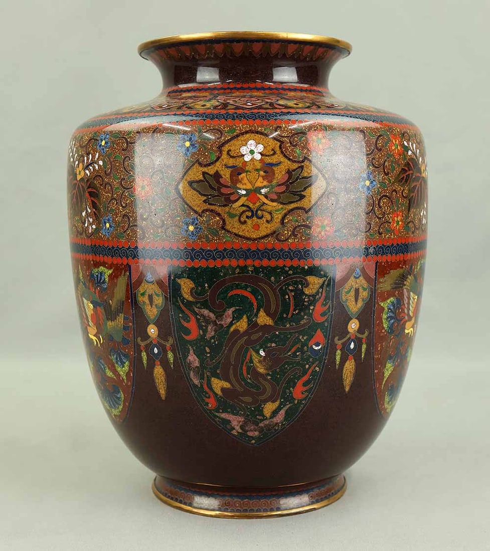 Ando Cloisonne Flower Vase 'Flowers and Birds' with Double Box - 2