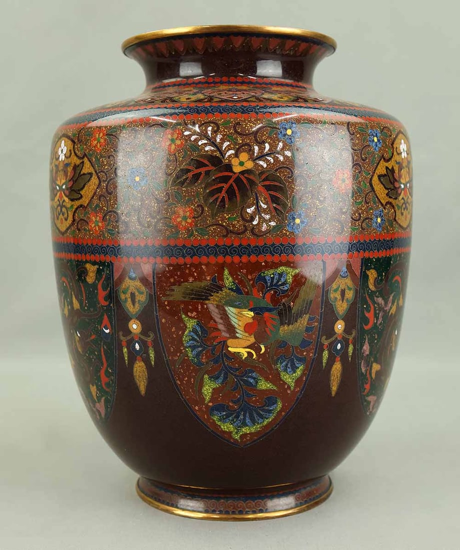 Ando Cloisonne Flower Vase 'Flowers and Birds' with Double Box - 3