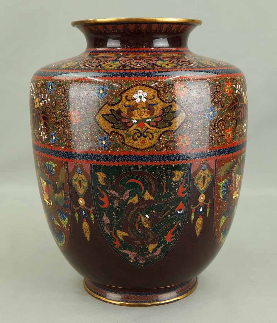 Ando Cloisonne Flower Vase 'Flowers and Birds' with Double Box - 4