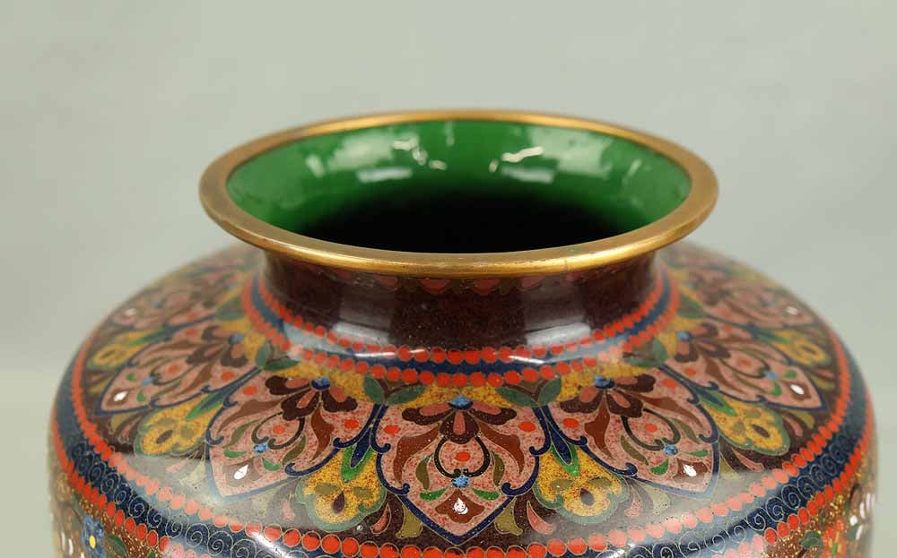 Ando Cloisonne Flower Vase 'Flowers and Birds' with Double Box - 5