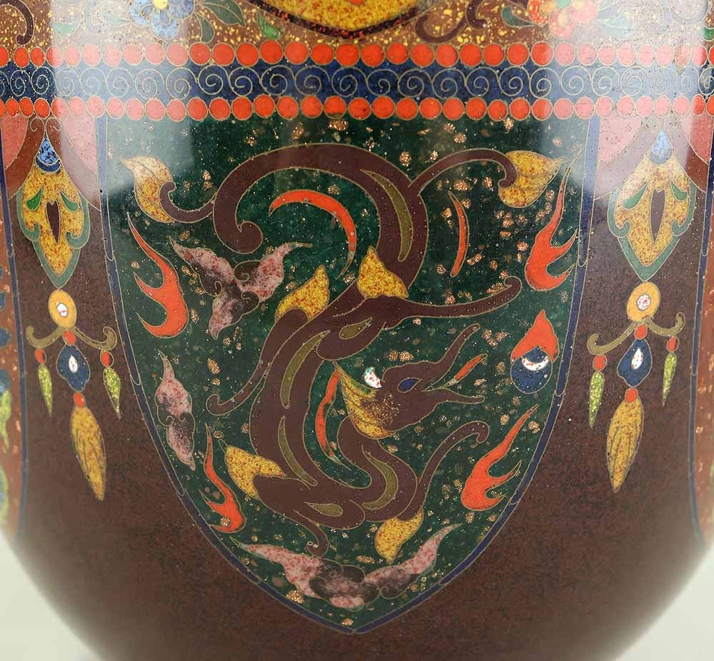 Ando Cloisonne Flower Vase 'Flowers and Birds' with Double Box - 8