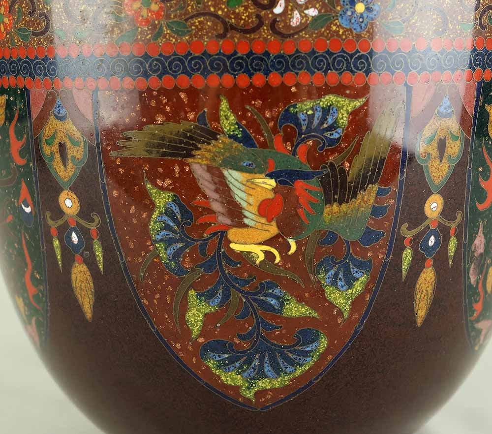 Ando Cloisonne Flower Vase 'Flowers and Birds' with Double Box - 9