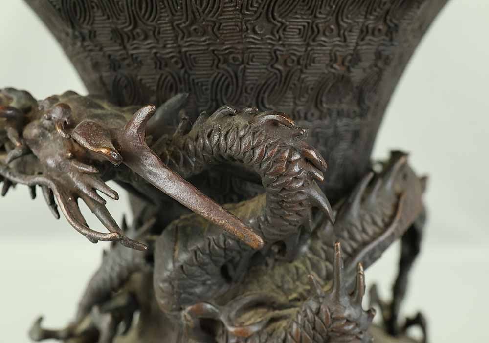 Ninjusai - Dragon and lion Decorative Bronze Octagon Flower Vase Ikebana Vase with Box - 10