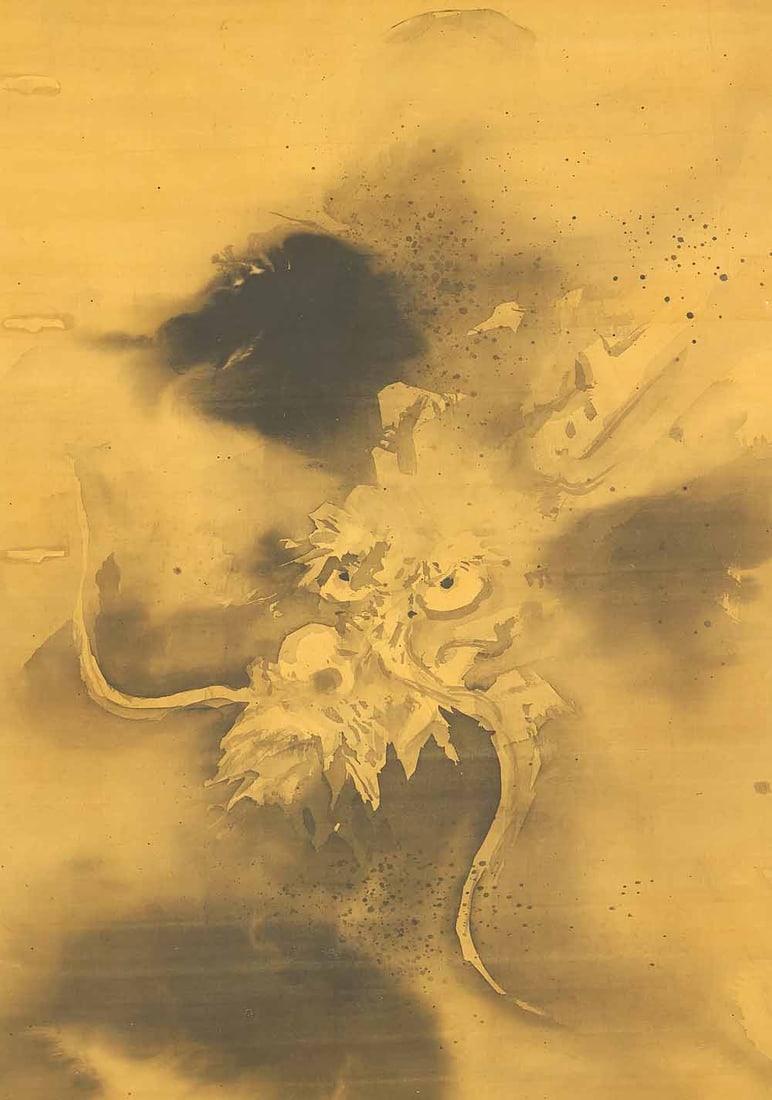 Kano Chikanobu (1660-1728) Japanese kakemono wall hanging scroll / Suiboku Ink Dragon with Box - 5