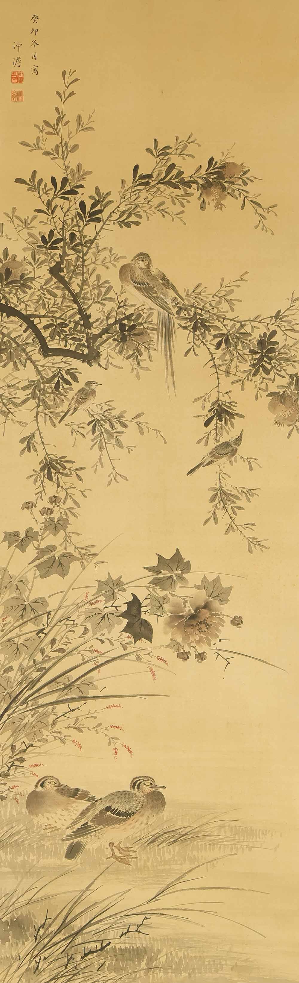 Nakabayashi Chikuto (1776-1853) Japanese Hanging Scroll Flowers and Birds with Box - 3