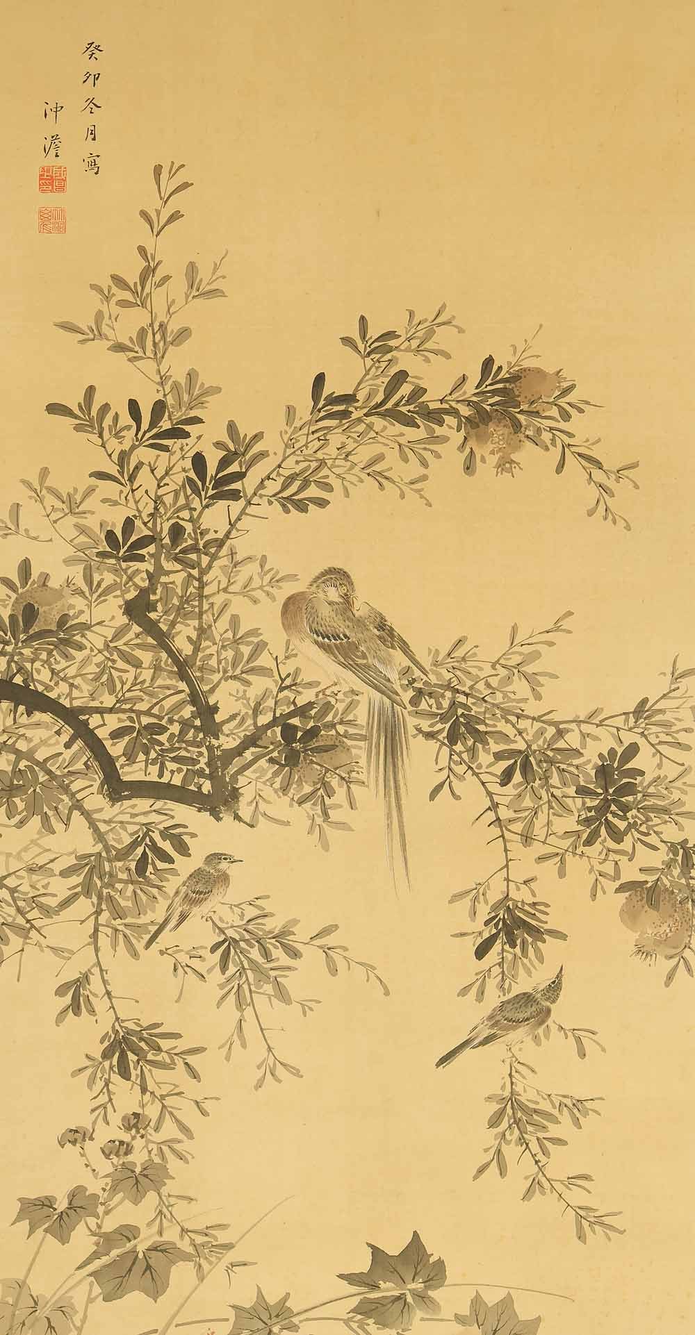 Nakabayashi Chikuto (1776-1853) Japanese Hanging Scroll Flowers and Birds with Box - 4